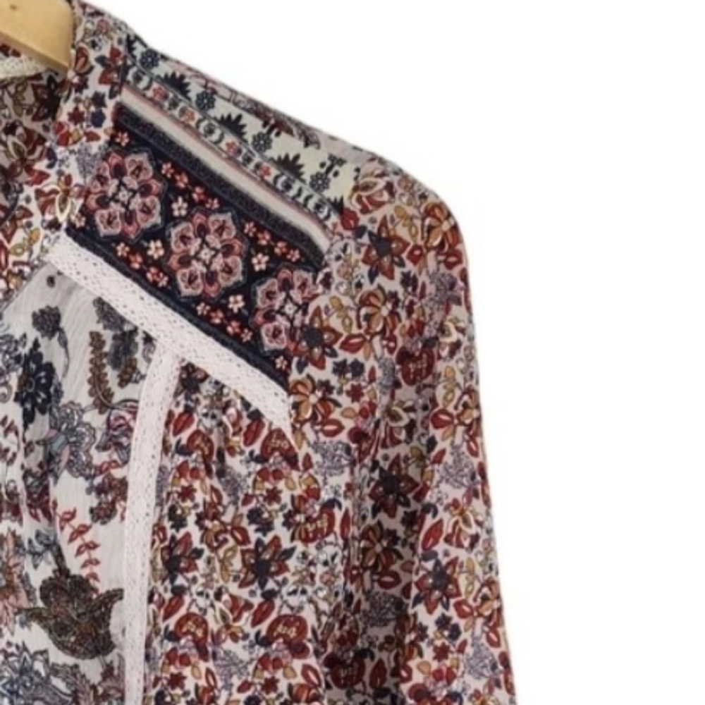 Knox Rose - Peasant Boho - Sheer Blouse - Keyhole Tassel - Bell Sleeves - Large - Picture 5 of 10